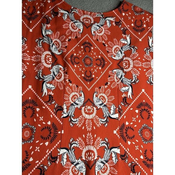 Talbots Dress Womens Medium Red Bandana Print Peacock Bodycon Sheath Colorful - Picture 12 of 13